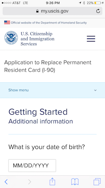 Mobile Form I-90 Getting Started