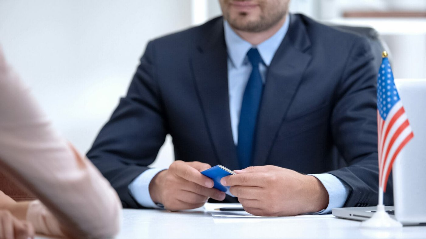 An immigrant at their U.S. citizenship interview
