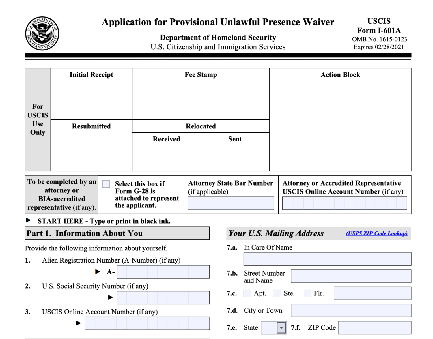 Forms I601, I601A Applying For a Waiver of Inadmissibility