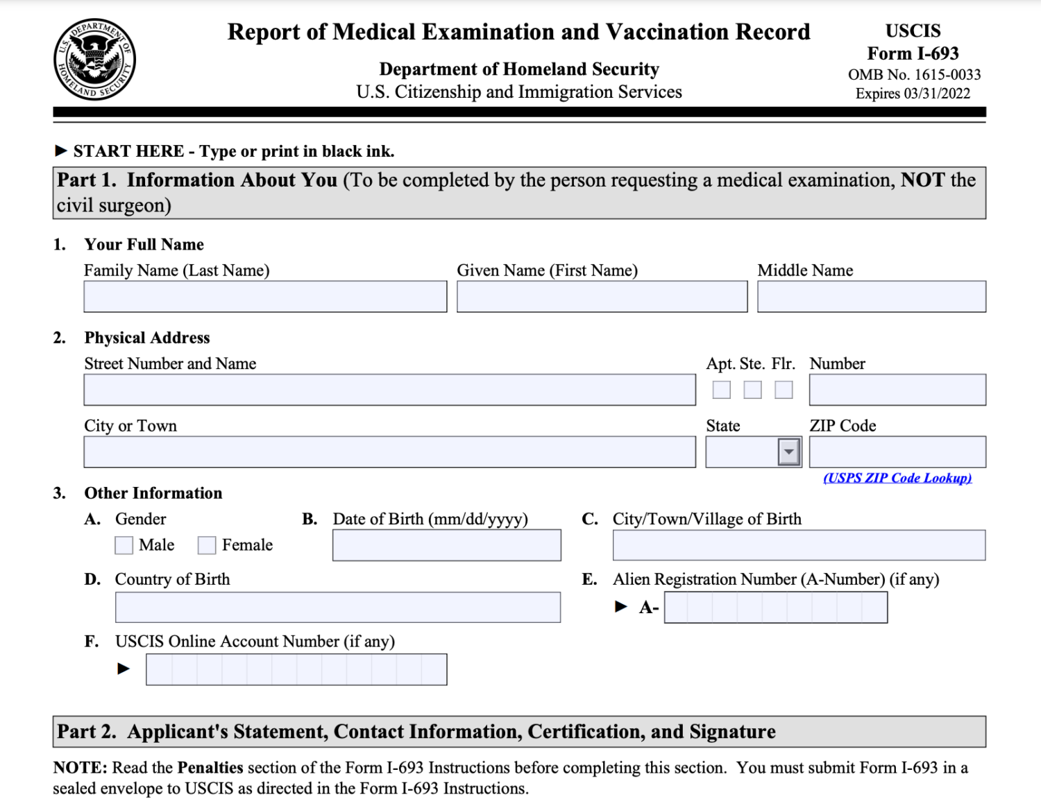 Form I-693 Medical Exam 