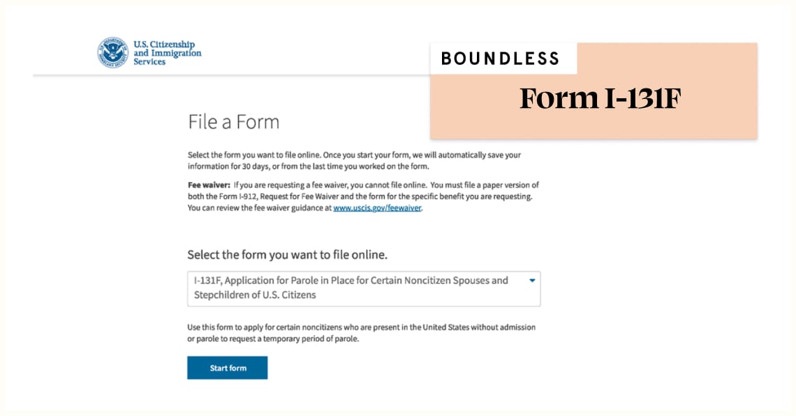 Sample image of online form I-131F